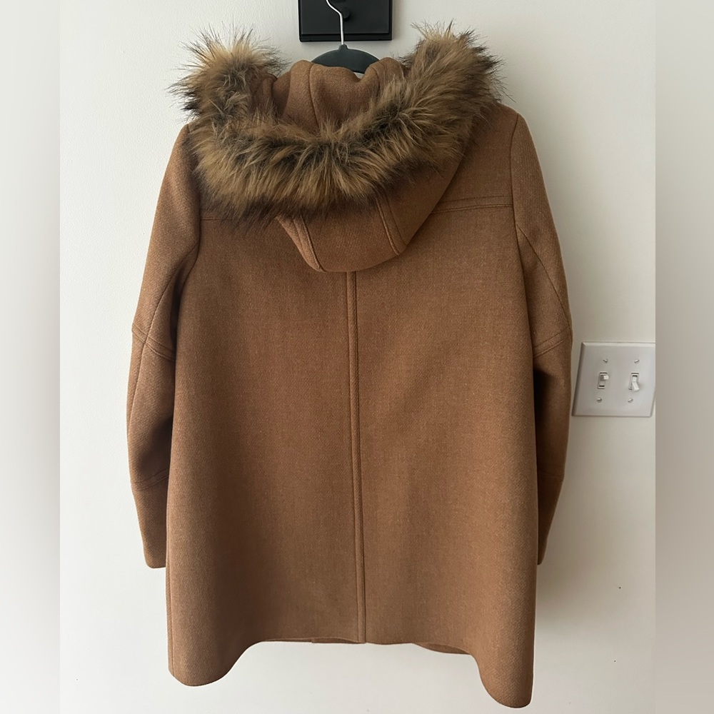 J. Crew Stadium Italian Wool Coat with Faux Fur Trim - Picture 2 of 6